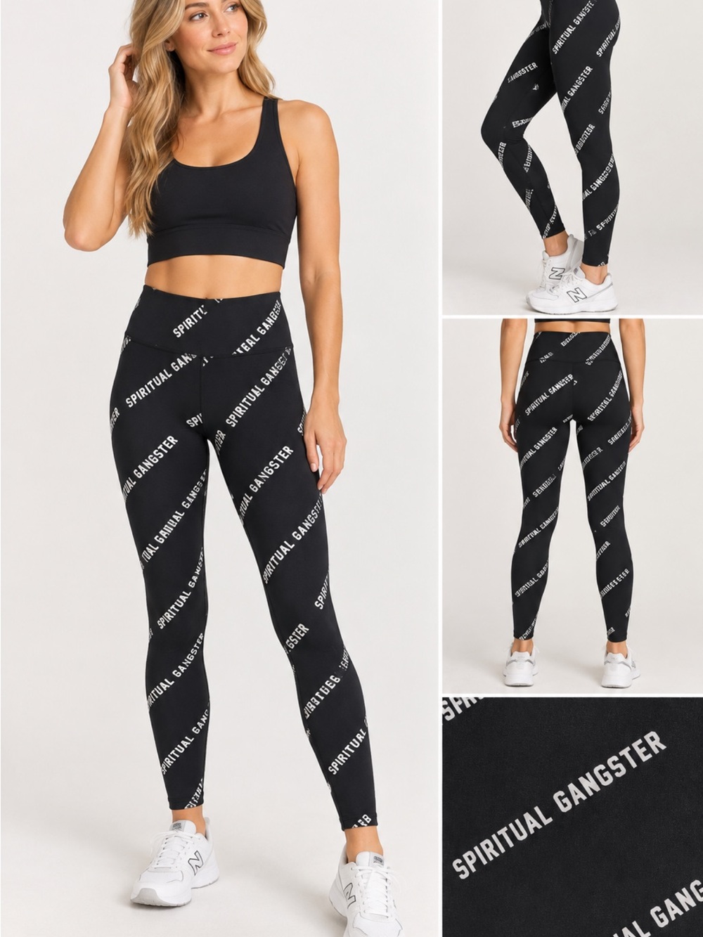 Spiritual Gangster Black All-Over Logo High-Rise Leggings